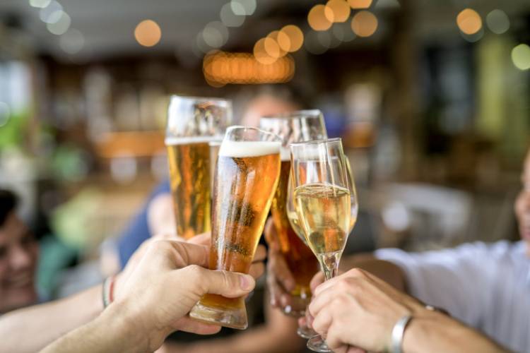 Friends cheers at a local brewery