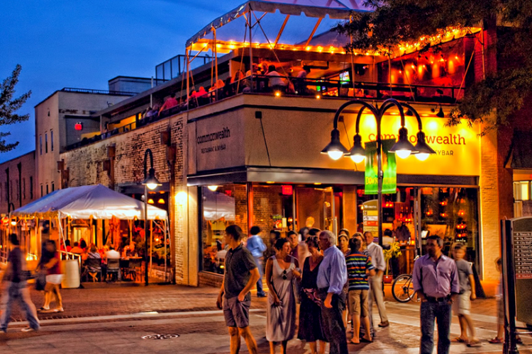 People enjoying the nightlife in Charlottesville