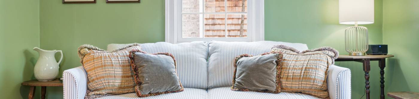 The living room sofa at Devon Cottage